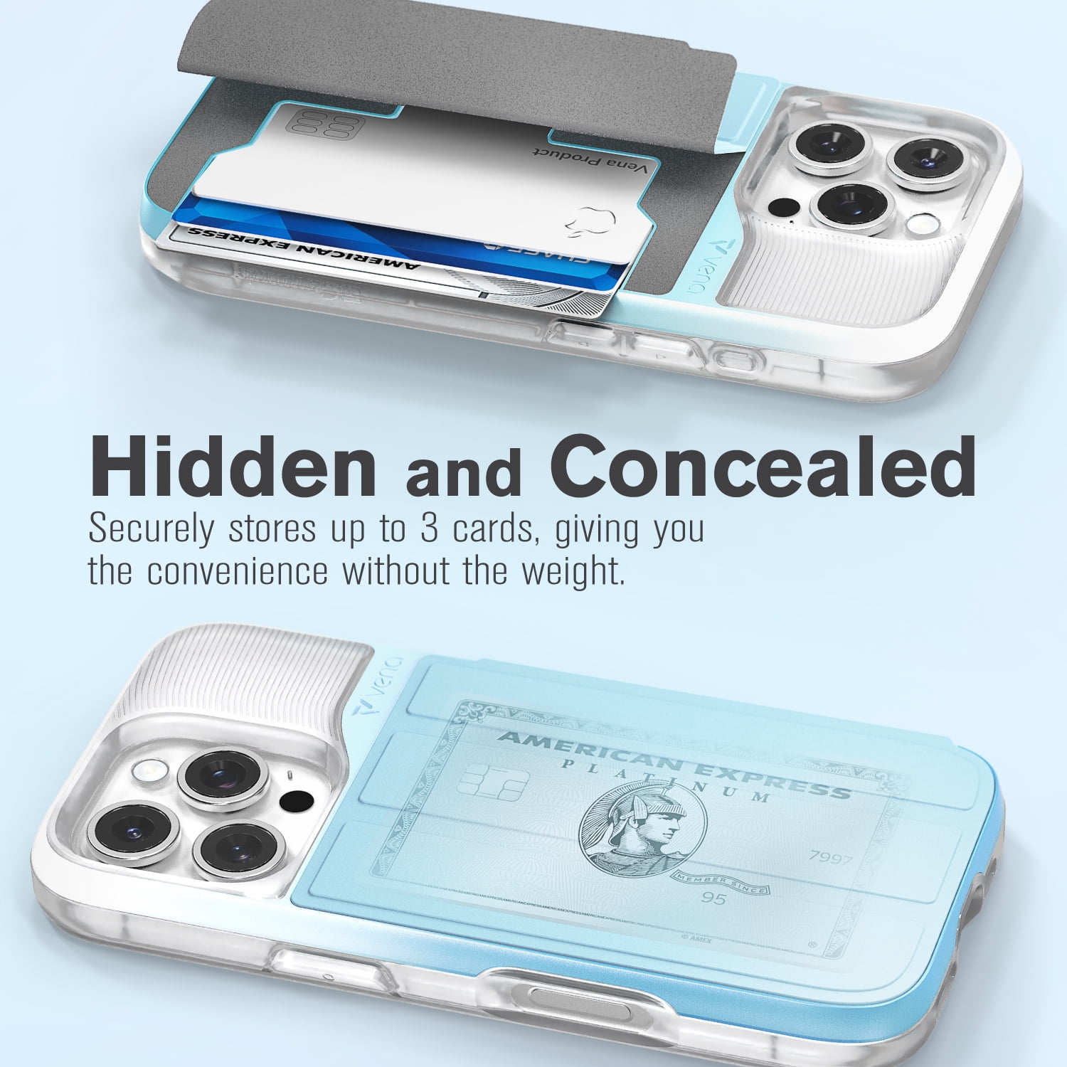 Vena vCommute Wallet Case Compatible with Apple iPhone 16 Pro (6.3"), (Military Grade Drop Protection) Flip Leather Cover Card Slot Holder with Kickstand - Pastel Blue / Frost