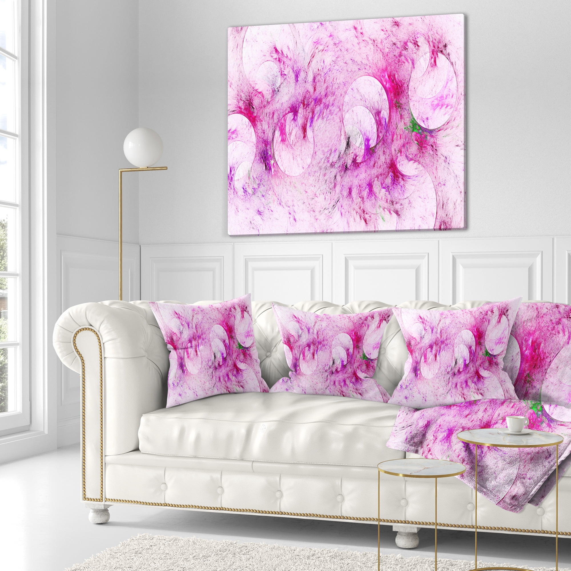 Designart Pink White Fractal Glass Texture - Abstract Throw Pillow - 18x18