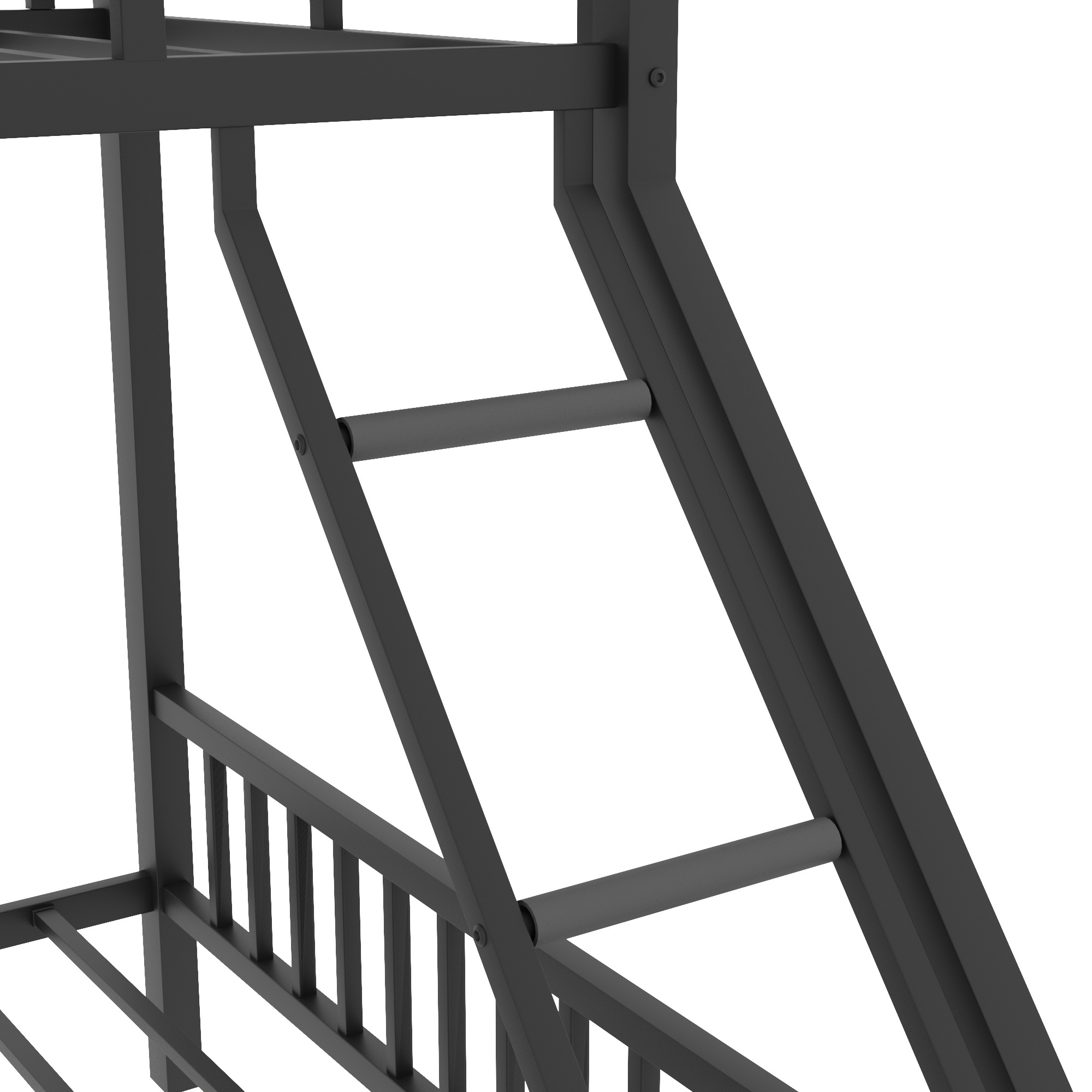 PORKISS Bunk Bed, Metal Twin XL Over Queen Bunk Bed Frame with Ladders and Slats, Modern Bed Frame with 12.5" High Safety Guard, Freestanding Twin Bunk Bed for Teens Adults, Black