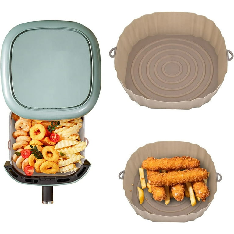Rectangle Air Fryer Silicone Tray Dish Dual Handles Baking Oven Pot  Reusable Airfryer Grill Pan For