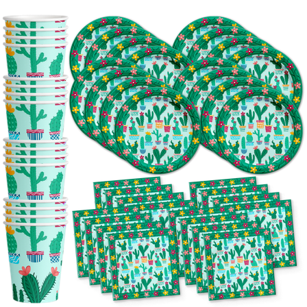 Cactus Birthday Party Supplies Set - Fiesta Party - Southwest Party - Cactus Bridal Shower - Cactus Baby Shower - | Tableware Set Includes Plates, Napkins and Cups Kit for 16