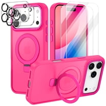 CASEFIV for iPhone 17 Pro Max Case,with Magnetic Invisible Stand [Compatible with Mag-Safe] Shockproof Slim Translucent Case with 2 Screen Protector 2 Lens Protector,Rose Red