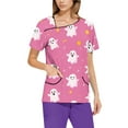 thumbnail image 5 of Nurse Shirts for Women, Classic Fit V-Neck Short Sleeve Scrub Top with 2 Pockets & Soft Fabric Stretch Printed Scrubs Medical Nursing Uniforms Wicking Healthcare Women V Neck Pink 3Xl, 5 of 5