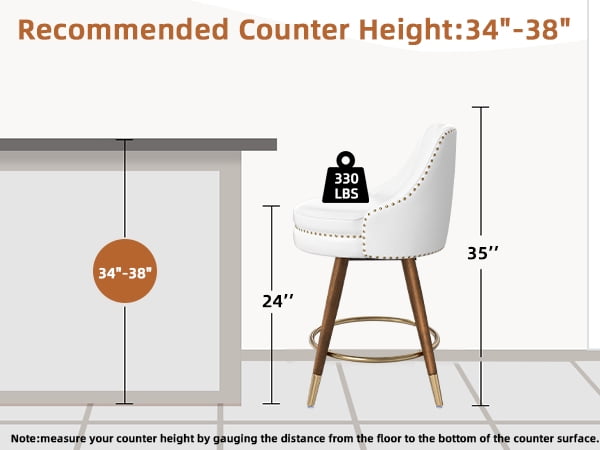 Ninecer 24" Swivel Counter Height Chairs, Modern PU Leather Bar Stools set of 4 with Thick Cushion and Footrest, White