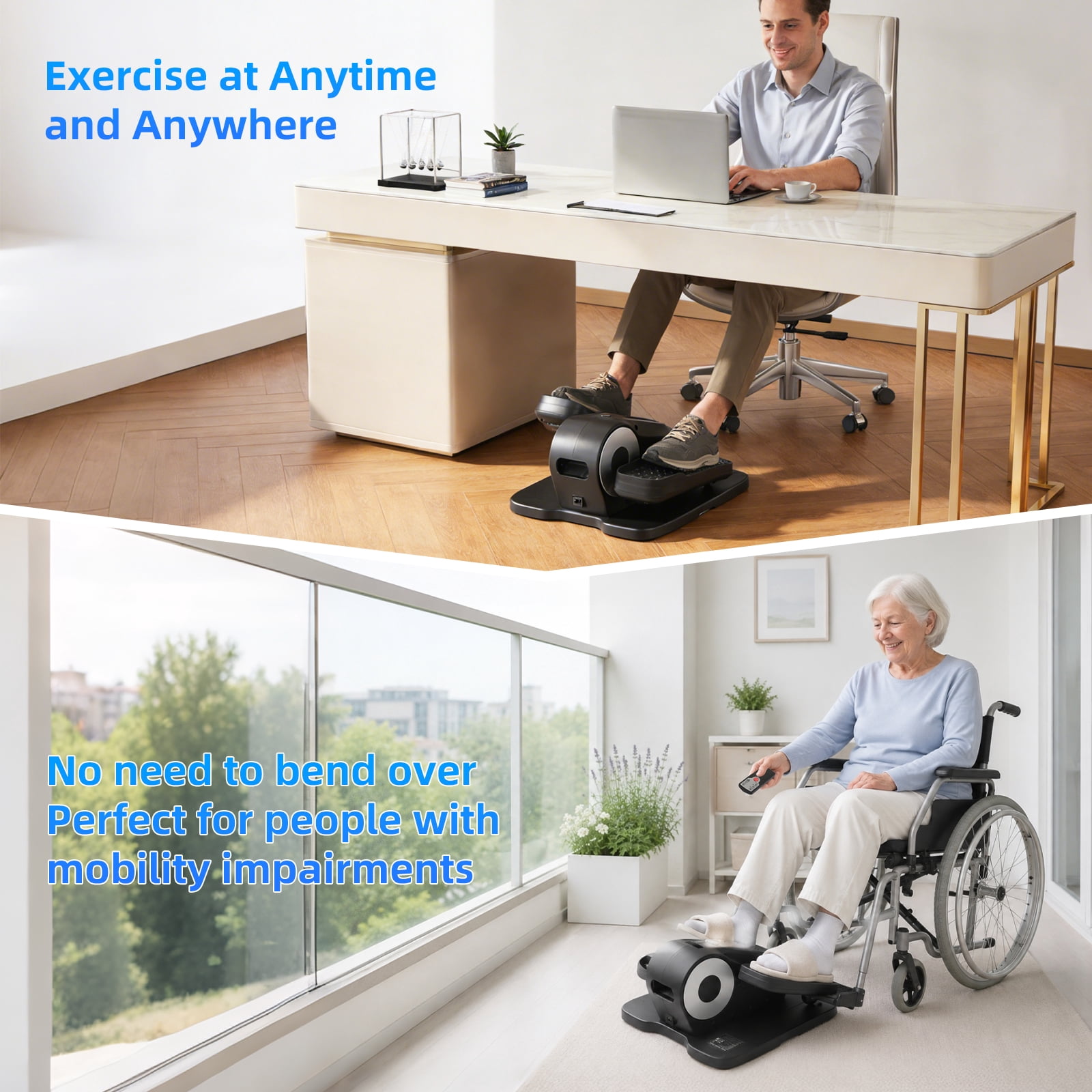 Under Desk Elliptical Machine, Portable & Quiet Seated Leg Exerciser, 12 Speeds with LCD Display & Remote, Compact Fitness for Seniors & Home Office, Black