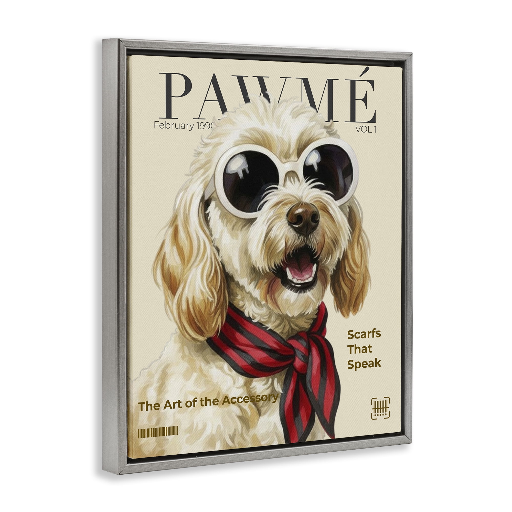 Stupell Industries Pawme Dog Fashion Magazine Gray Framed Floater Canvas Wall Art, design by A Barefoot Stylist