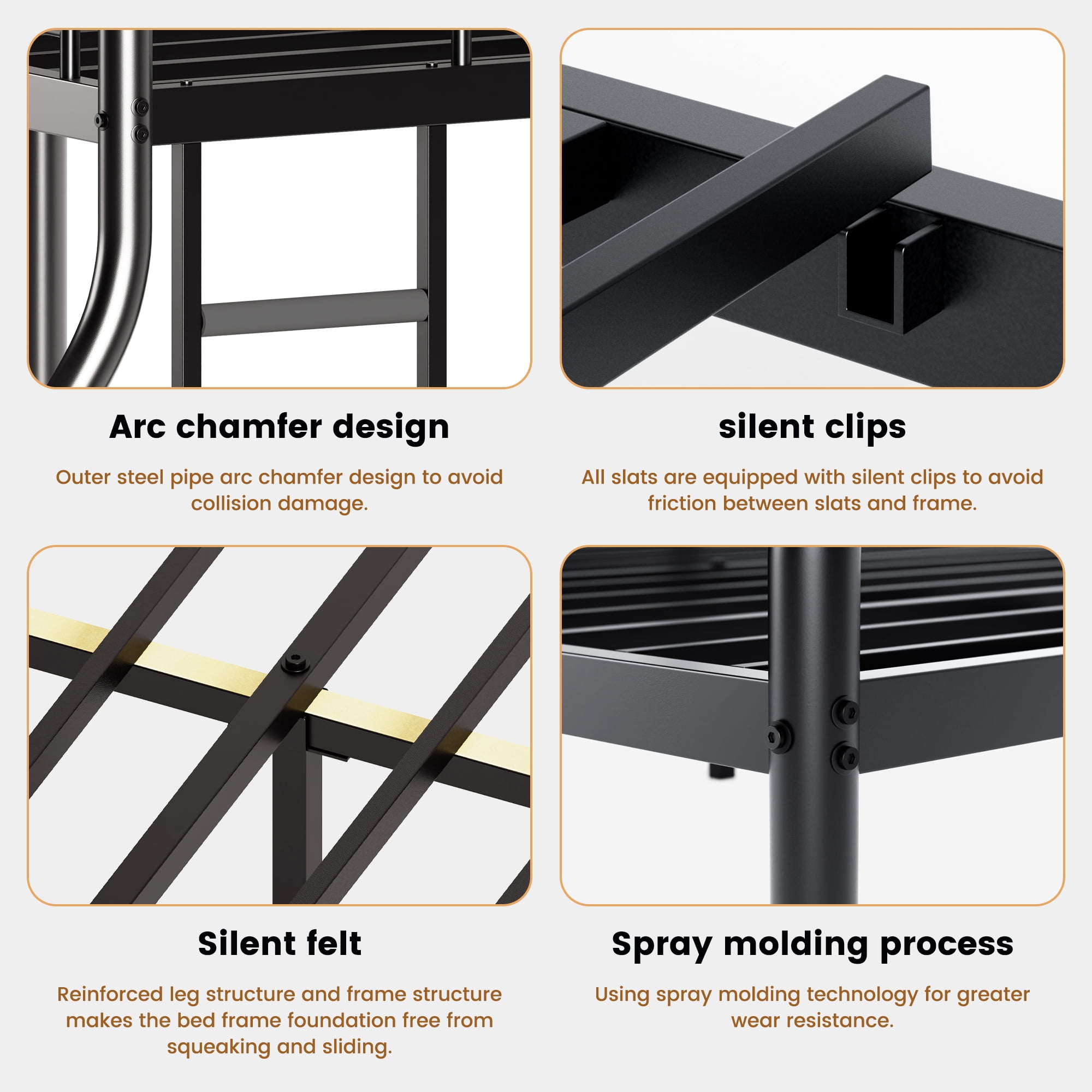 Space-Saving Black Twin Over Full Bunk Bed, Heavy-Duty Metal Bed Frame with Full-Length Rail and Ladder, Quiet Anti-Squeak Design for Kids Teens