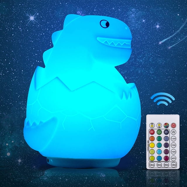 (1 paquete) Luz nocturna LED para niños, luz nocturna de dinosaurio de silicona, lámpara de dinosaurio con enchufe eléctrico, 16 colores, recargable, luz con control remoto para cumpleaños, Halloween,