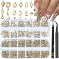 thumbnail image 1 of Set de strass para uñas HNUIX, 120 piezas, color dorado champán, gemas 3D, 1 of 7