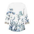 thumbnail image 4 of Hauts à Manches 3/4 pour Femmes Mode Été T-shirt Décontracté à Col en V Imprimé Manches 3/4 pour Femmes en Liquidation, 4 of 5
