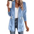 thumbnail image 2 of Velvet Open Front Cardigan for Women Long Sleeve Shawl Collar Longline Jacket Button Detail Dressy Casual Going Out Work Office Fall Winter Top, 2 of 6