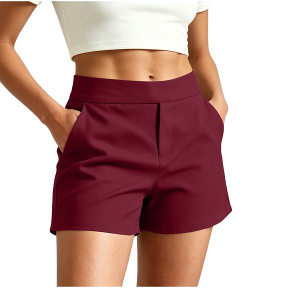 Utoimkio Women's High Waist Solid Casual Dressy Shorts,Hidden Front Fly Side Pocket Office Short Bottoms for Daily Business Wear