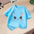 thumbnail image 2 of TEAJOPSUU Toddler Baby Tween Girls Graphic Tops Summer Round Neck Short Sleeve T-Shirt Casual Cute Kitten Printed Tee Shirt Sizes 2-14Y & Plus A-Blue, 2 of 3
