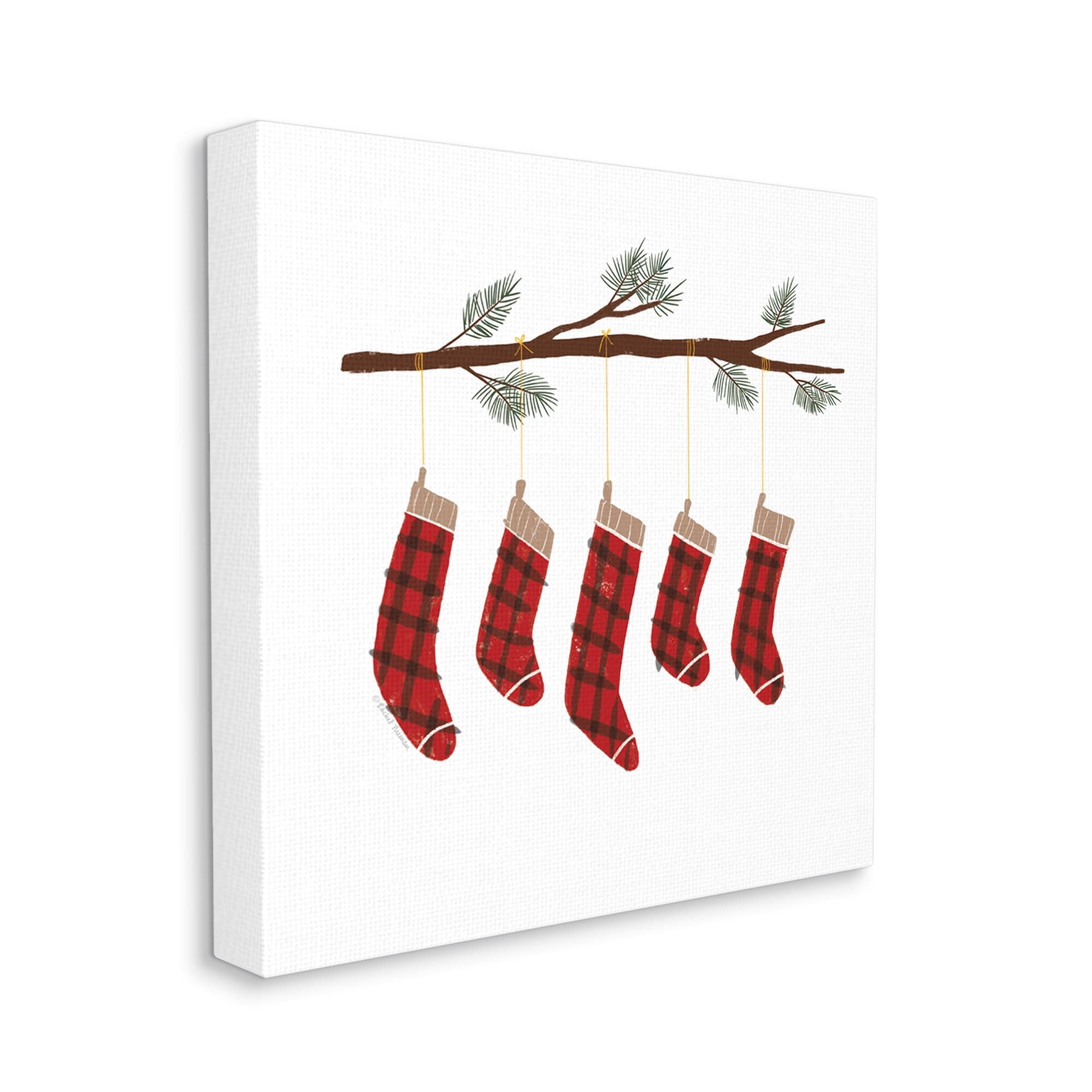 Cozy Hanging Tartan Stockings Winter Tree Branch Botanical & Floral Graphic Art Gallery-Wrapped Canvas Print Wall Art