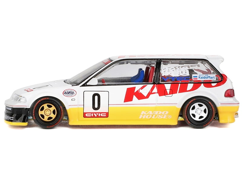 Mini GT KHMG139 Honda Civic - EF Kanjo V1 No.0 Silver Metallic & Yellow - Designed by Jun Imai Kaido House Special 1-64 Scale Diecast Model Car