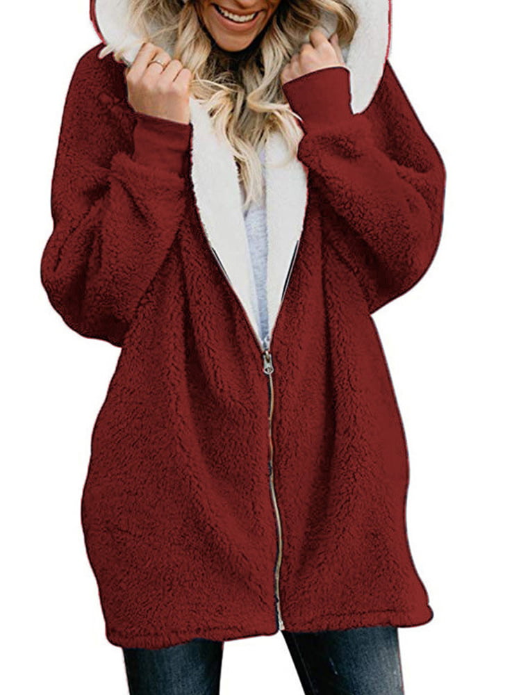 YAnGSale Top Plus Size Coat Women Winter Sweater Fleece Irregular Outwear Button Pocket Jacket Hooded Woolen Coat Hoodies 