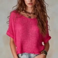 thumbnail image 2 of Stichou Women's Summer Crochet Tops Half Sleeve Knit Sweater Hollow Out 2026 Beach Vacation Clothes Casual Spring Outfits Hot Pink M, 2 of 5