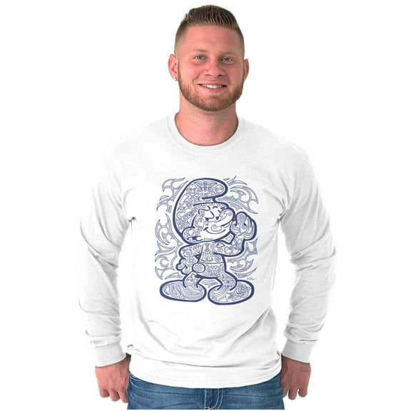 Hefty Smurf Cartoon Tribal Tattoo Long Sleeve TShirt Men Women Brisco Brands S