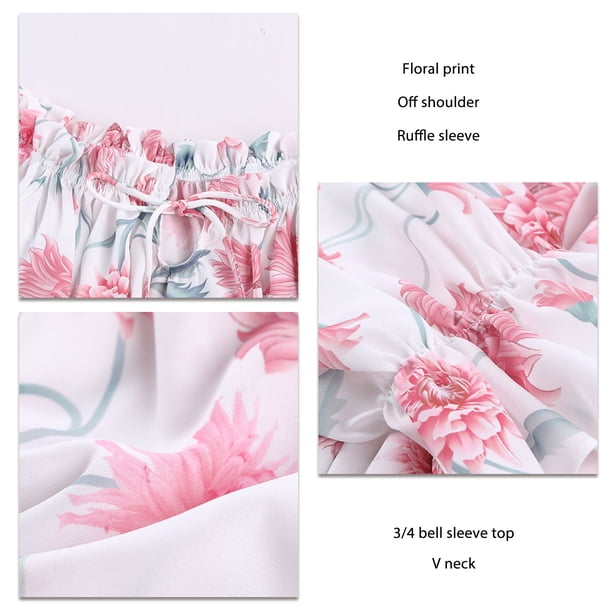 Blusa informal con mangas con volantes, blusa con hombros descubiertos y estampado floral para mujer, blusa con hombros descubiertos, camisa de alto rendimiento