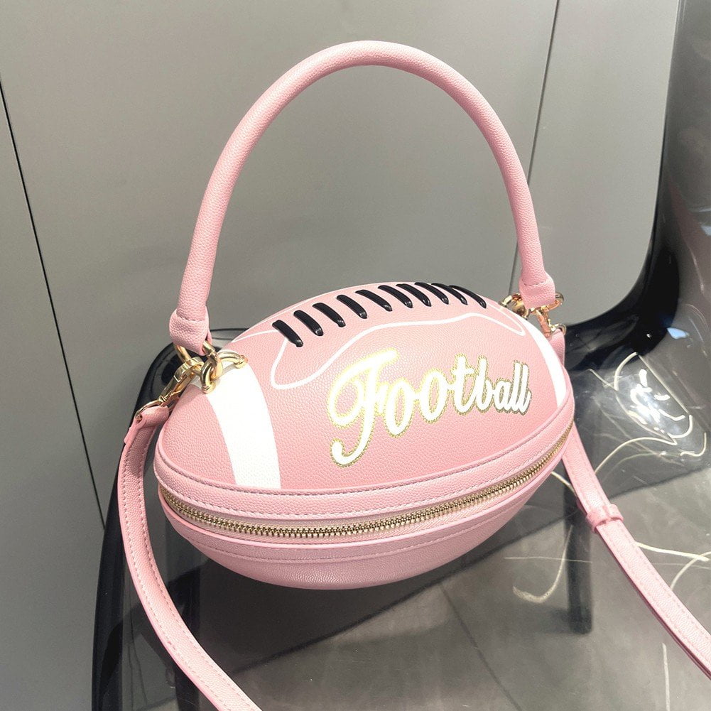 Jiibva Football Shaped Tote Bag Fun Shape Purse for Women Novelty Handbags Chain Crossbody Bag for Teens with Adjustable Shoulder Strap