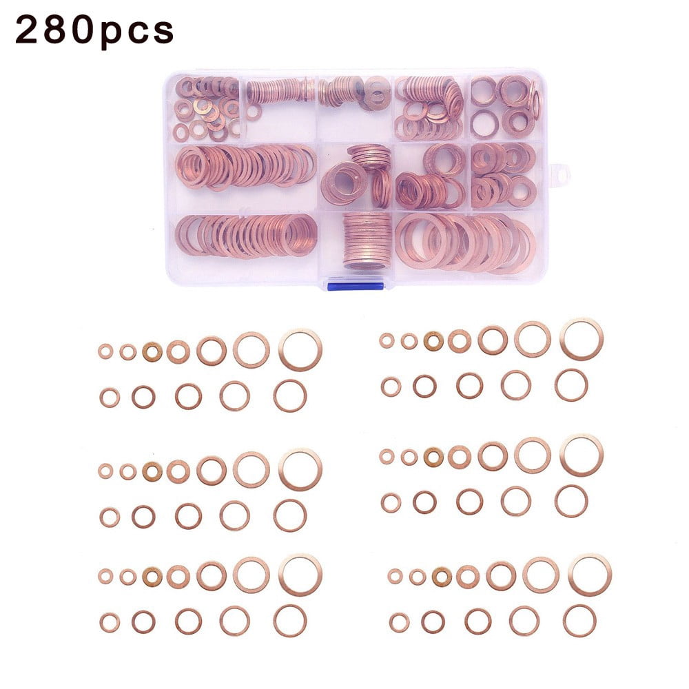 280pcs Set Car Drain Bolt Crush Washer Copper Oil Plug Gasket Seal Ring