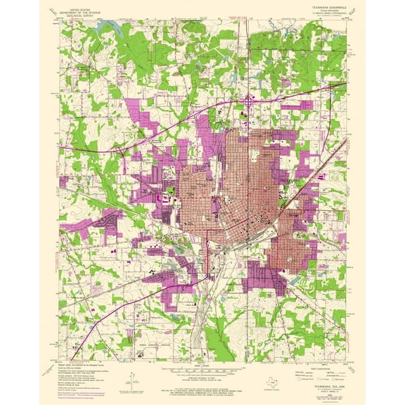 Topographical Map - Texarkana Texas Quad - USGS 1954 - Vintage Wall Art