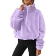 thumbnail image 1 of Chandail en Molleton Sherpa pour Femmes à Demi-Glissière, Col Roulé Rembourré en Molleton Doublé de Velours avec Poches, Violet, TG, 1 of 5