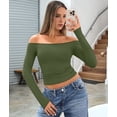 thumbnail image 5 of Womens Long Sleeve Off the Shoulder Tops Going Out Cute Basic Y2K Fall Fashion 2026 Outfits Clothes Green S, 5 of 9