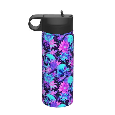 

Gaeub Flower Happy Skull Printed 18oz Sports Insulated Kettle With Straw Sports Insulated Bottle Water Bottle For Running Hiking Cycling Climbing Mens Womans Insulated Water Bottle