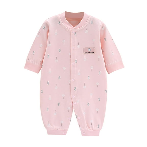adviicd Baby Rompers for Boys Girls Spring and Summer Solid Color Long Sleeve Round Neck Romper (Pink,6-9 Months)
