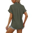thumbnail image 2 of Women Summer Short Sleeve Shirt V Neck Button Up Top with Pockets, 2 of 4