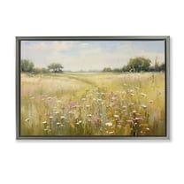 Stupell Industries Faded Wildflower Field Landscape & Nature Painting Gray Floater Framed Canvas Art Print Wall Art, 31 x 21