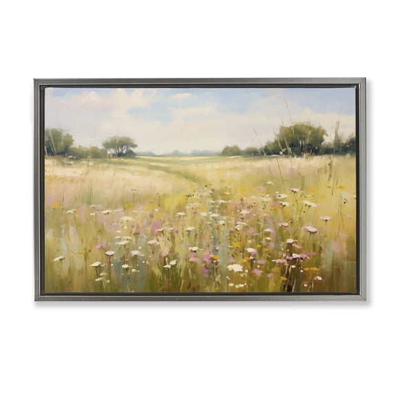 Stupell Industries Faded Wildflower Field Landscape & Nature Painting Gray Floater Framed Canvas Art Print Wall Art, 31 x 21