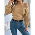 thumbnail image 6 of Womens Off the Shoulder Sweater Solid Cable Knitted Pullover Jumper Top Casual Long Sleeve Cropped Sweaters Khaki S, 6 of 8