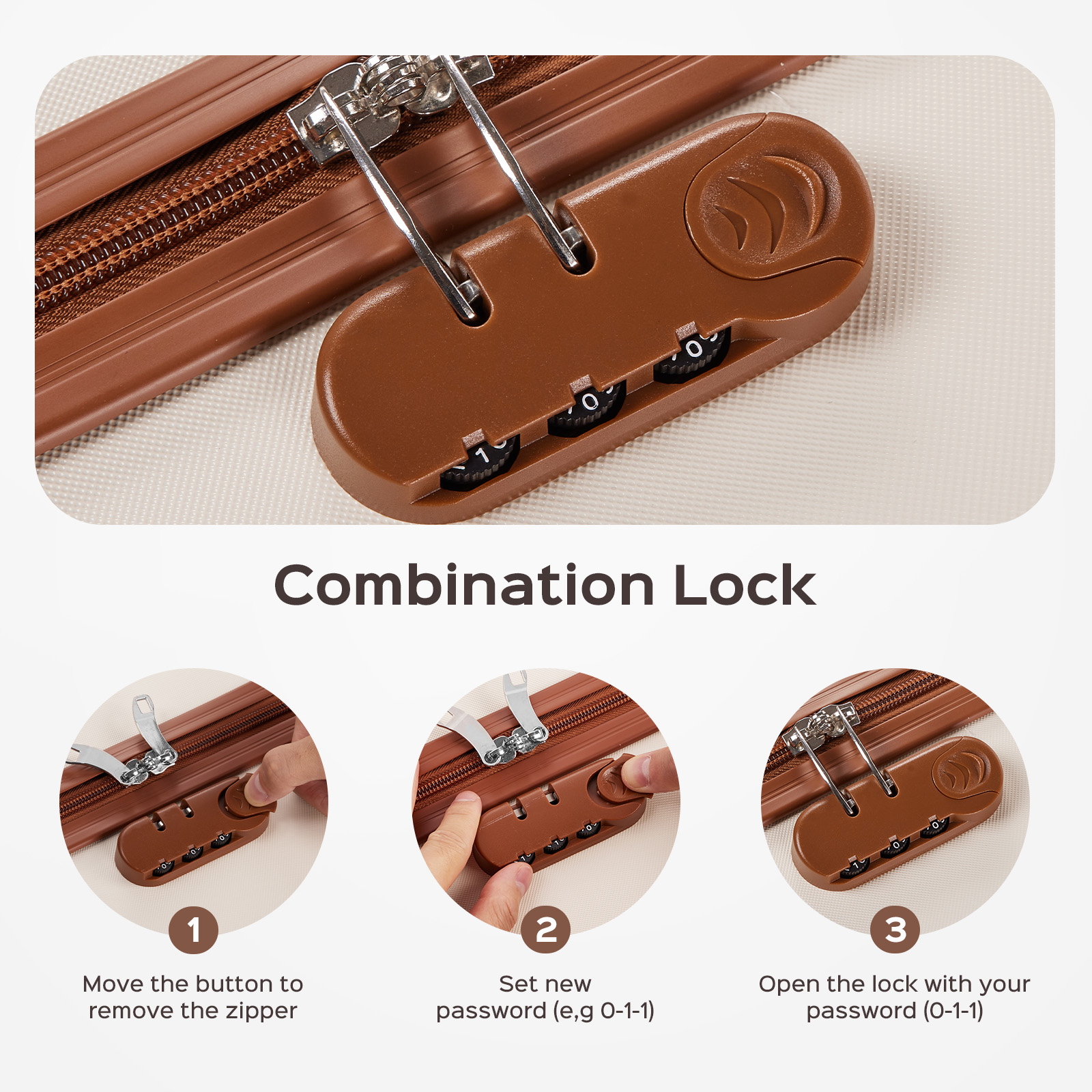 4 Piece Luggage Sets Travel Suitcase Set,20/24/28/32 inch Luggage with 7PCS Organizer Bags, White&Brown