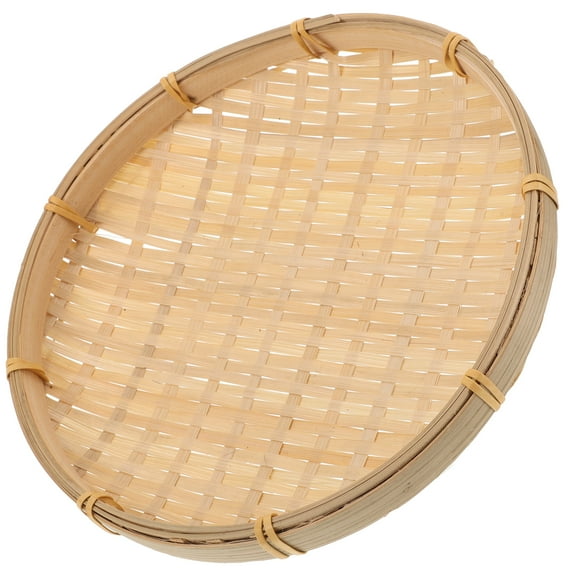 Unbranded Bamboo Woven Basket Tray 8.65 Inch Flat Wicker Round Fruit Basket Woven Shallow Tray Decorative Serving Tray Wall Hanging For Snacks Food Storage