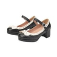 thumbnail image 2 of Aueoeo Women Mid Block Heel Shoes Mary Pumps with Bow Chunky Heel Cute Sweet Shoes One Strip Dress Church Wedding Shoes, 2 of 5