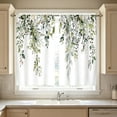 thumbnail image 4 of 2 Panels Kitchen Window Curtains, Cafe Bathroom Window Short Curtain, Sage Green Eucalyptus Print, Semi Sheer Light Filtering, Kitchen & Cafe Bathroom Decor - 27.5X47'', 4 of 7