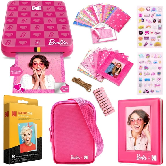 Kodak X Barbie Step Slim Wireless Photo Printer with ZINK Zero Ink, Bluetooth, 2x3 Prints, Gift Bundle