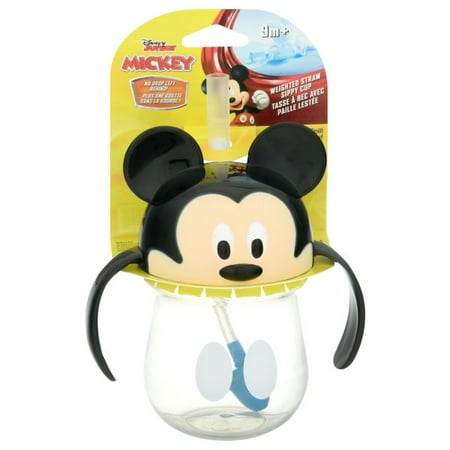 The First Years Mickey Mouse Weighted Straw Trainer Cup, 7 Oz Training Sippy Cup for Baby and Toddler