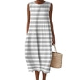 thumbnail image 5 of Striped Linen Dress for Women Women's Striped Linen Sleeveless Dress Casual Summer Dress with Pockets Crew Neck Light Gray XXXXXL, 5 of 6