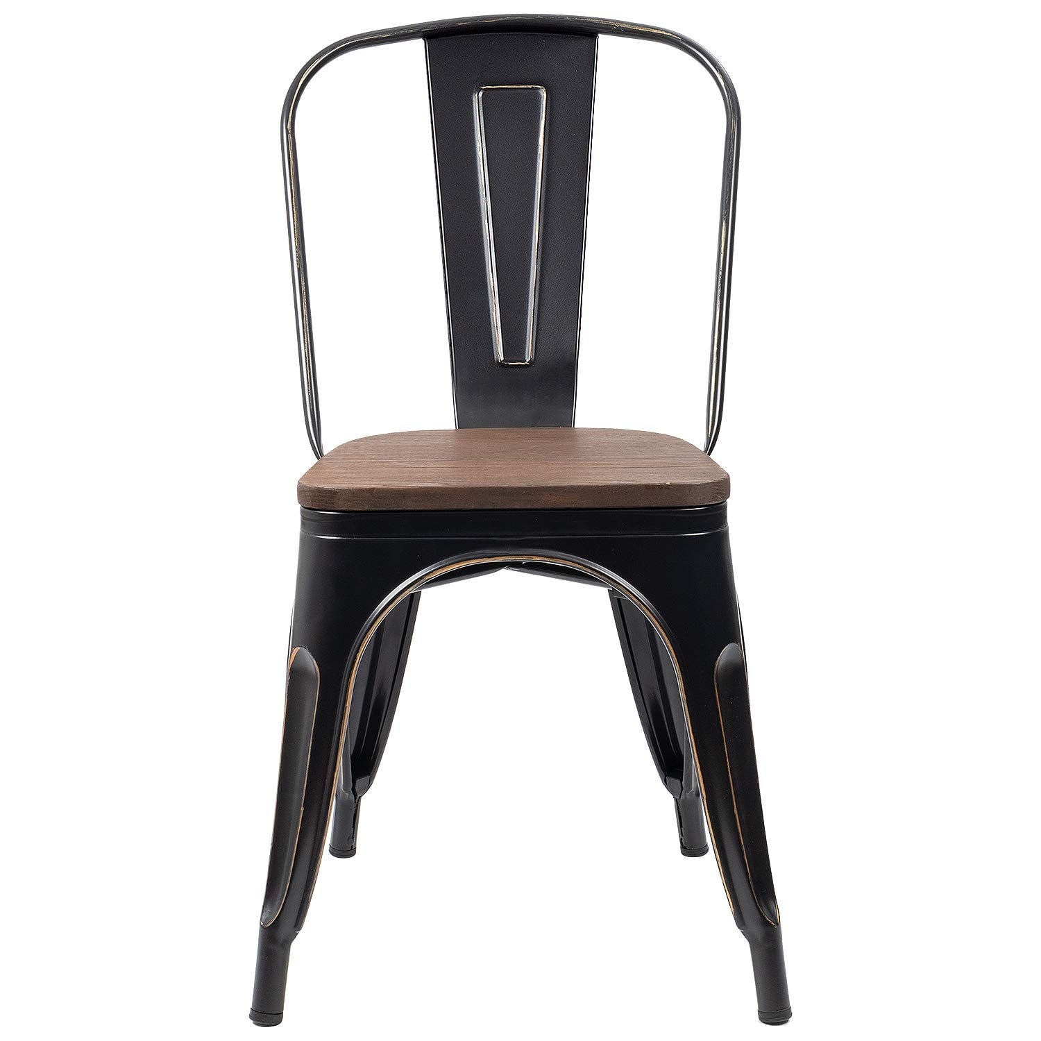 Lacoo Indoor-Outdoor Use Stackable Chic Dining Bistro Cafe Metal Chair, Set of 4, Black Gold