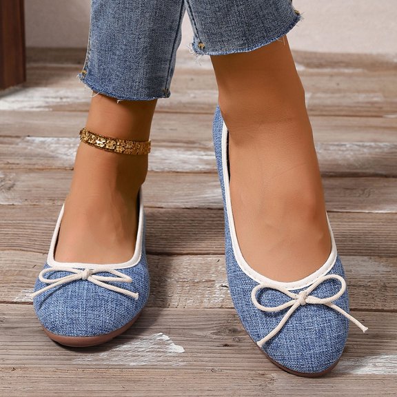 Women's Knit Ballet Flats, Casual Slip-On Breathable Round Toe Shoes with Low Heel for Everyday Walking and Indoor Outdoor Comfort