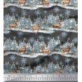thumbnail image 1 of Soimoi Gray Poly Georgette Fabric Reindeer & Snowflakes Tree Print Fabric by the Yard 42 Inch Wide, 1 of 5