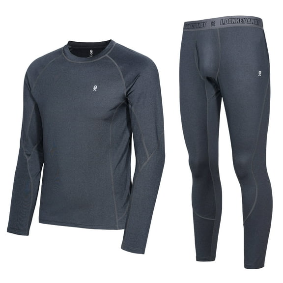 Little Donkey Andy Men's Thin Thermal Underwear Set Performance Base Layer Wicking Active Long Johns Top & Bottom with Fly Black S