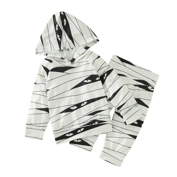 Mercatoo Toddler Baby Boys Girls Clothes Set Halloween Striped Hooded Shirt Tops and Pants 2Pcs 𝐈𝐧fant Outfits Set
