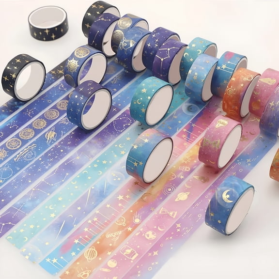 CCOCC Galaxy Washi Tape Set 12 Rolls Decorative Masking Tape with Starry Sky Patterns for Scrapbooking, Journaling, DIY Crafts Multicolor Scrapbooking Tape