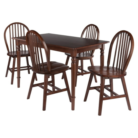 Winsome Wood Ravenna 5-Pc Set, Dining Table with Windsor Chairs, Walnut Finish
