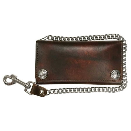 - Biker Men's Buffalo Nickel Snap Antique Genuine Leather Chain Wallet, Made in US