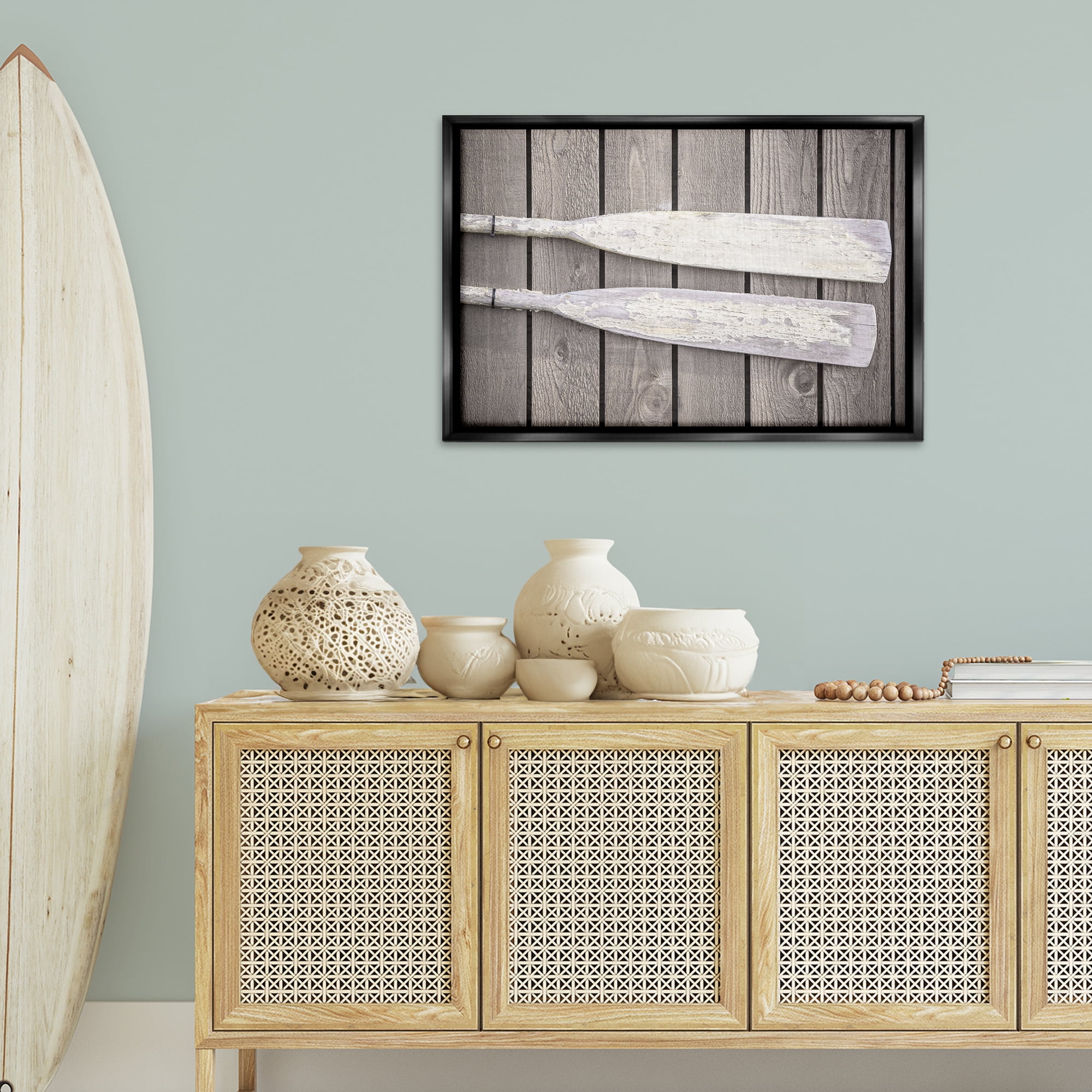 Stupell Industries Rustic Oars Pair Nautical & Beach Photography Black Floater Framed Canvas Art Print Wall Art, 31 x 21